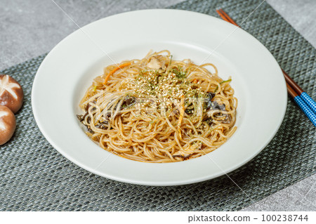 Korean food Japchae on a black plate Korean food Japchae on a black plate 100238744