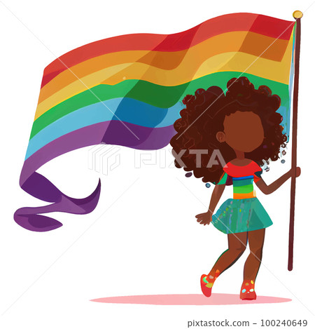 vector illustration of afro woman with pride flag on parade vector illustration of afro woman with pride flag on parade 100240649