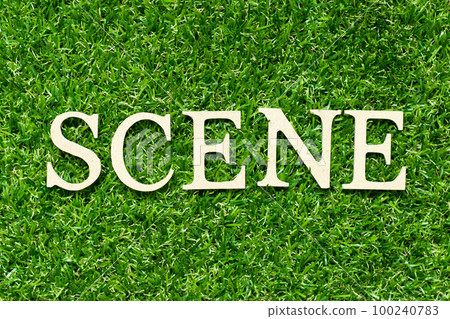 Wood letter in word scene on green grass background Wood letter in word scene on green grass background 100240783