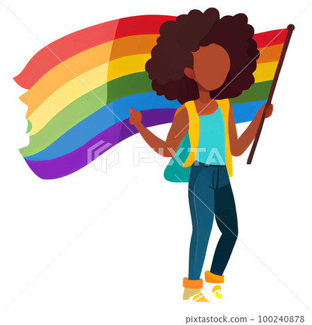 vector illustration of afro woman with pride flag on parade 100240878