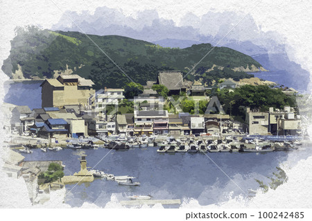 廣島縣福山市水彩風格鞆之浦港景 廣島縣福山市水彩風格鞆之浦港景 100242485