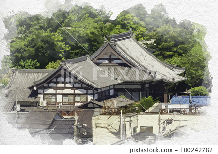 水彩風格的鞆之浦地藏院，廣島縣福山市 100242782
