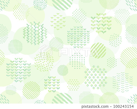 手繪風格的綠色植物圖案背景和帶圓點和條紋的圓圈 手繪風格的綠色植物圖案背景和帶圓點和條紋的圓圈 100243154