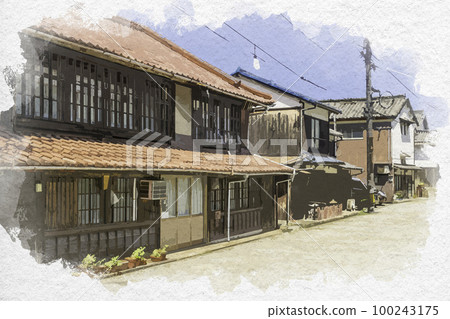 廣島縣福山市鞆之浦市的水彩風格鞆之浦街景 100243175