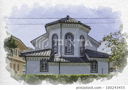 Watercolor style Miyazu Catholic Miyazu Church Miyazu City, Kyoto Prefecture 100243455