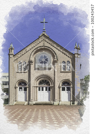 Watercolor style Miyazu Catholic Miyazu Church Miyazu City, Kyoto Prefecture 100243457
