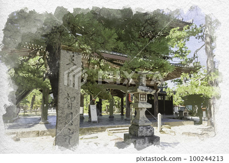 Watercolor-style Amanohashidate Chionji temple gate Miyazu City, Kyoto Prefecture 100244213