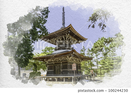 水彩風格 天橋立 知恩寺 多寶塔 京都府宮津市 100244230