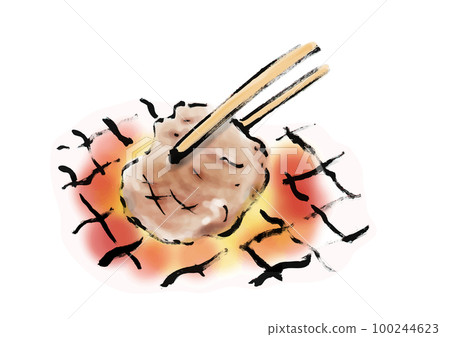 Hand drawn Japanese style illustration of grilling beef tongue 100244623
