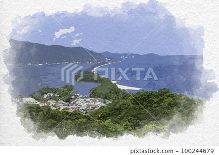 Watercolor style Amanohashidate Hiryukan Miyazu City, Kyoto Prefecture 100244679