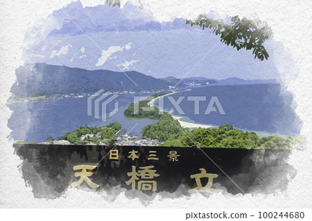 Watercolor style Amanohashidate Hiryukan Miyazu City, Kyoto Prefecture 100244680