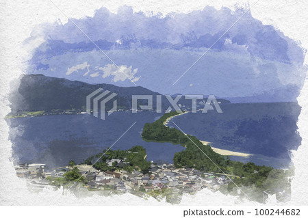 Watercolor style Amanohashidate Hiryukan Miyazu City, Kyoto Prefecture 100244682