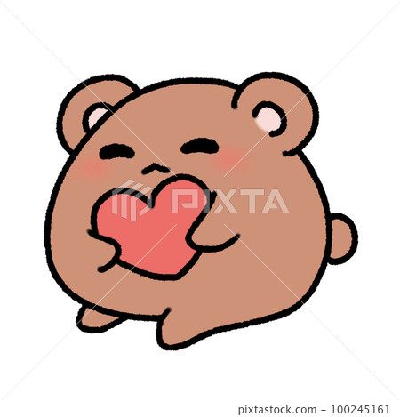 Hand-drawn Cute Brown Bear hug red Heart in doodle style Hand-drawn Cute Brown Bear hug red Heart in doodle style 100245161