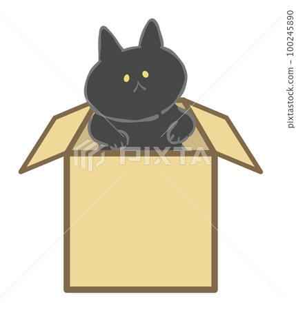Illustration material of a black cat relaxing in a cardboard box 100245890