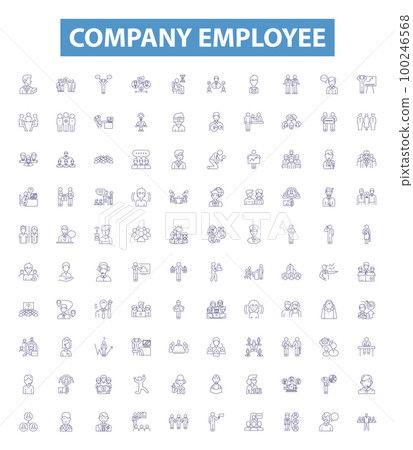 Company employee line icons, signs set. Staff, Co worker, Personnel, Colleague, Associate, Employer, Hire, Supervisor, Employed outline vector illustrations. 100246568