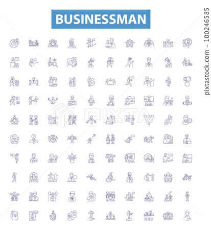 Businessman line icons, signs set. Entrepreneur, Professional, Executive, Investor, Worker, Mogul, Leader, Tycoon, CEO outline vector illustrations. 100246585