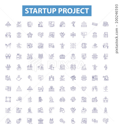 Startup project line icons, signs set. Startup, Project, Venture, New, Business, Idea, Launch, Entrepreneur, Innovate outline vector illustrations. Startup project line icons, signs set. Startup, Project, Venture, New, Business, Idea, Launch, Entrepreneur, Innovate outline vector illustrations. 100246593