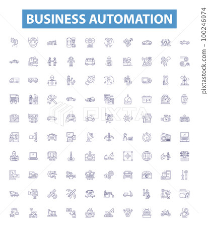 Business automation line icons, signs set. Automation, Business, Processes, Software, Technology, Robotics, Efficiency, Cloud, Solutions outline vector illustrations. Business automation line icons, signs set. Automation, Business, Processes, Software, Technology, Robotics, Efficiency, Cloud, Solutions outline vector illustrations. 100246974