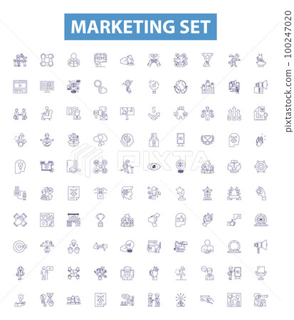 Marketing set line icons, signs set. Marketing, Set, Strategy, Promotion, Ads, Media, Brand, Content, Analysis outline vector illustrations. Marketing set line icons, signs set. Marketing, Set, Strategy, Promotion, Ads, Media, Brand, Content, Analysis outline vector illustrations. 100247020