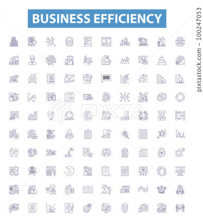 Business efficiency line icons, signs set. Profitability, Productivity, Automation, Streamlining, Optimisation, Processes, Integration, Analysis, Cost effectiveness outline vector illustrations. Business efficiency line icons, signs set. Profitability, Productivity, Automation, Streamlining, Optimisation, Processes, Integration, Analysis, Cost effectiveness outline vector illustrations. 100247053