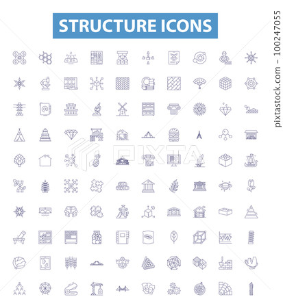 Structure icons line icons, signs set. Icons, Structure, Design, Elements, Symbols, Shapes, Layouts, Patterns, Graphics outline vector illustrations. Structure icons line icons, signs set. Icons, Structure, Design, Elements, Symbols, Shapes, Layouts, Patterns, Graphics outline vector illustrations. 100247055