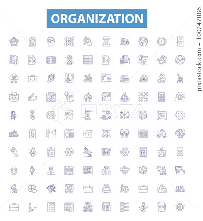 Organization line icons, signs set. Organize, Group, Arrange, Alliance, Aggregate, Coalition, Collect, Corporation, Club outline vector illustrations. Organization line icons, signs set. Organize, Group, Arrange, Alliance, Aggregate, Coalition, Collect, Corporation, Club outline vector illustrations. 100247086