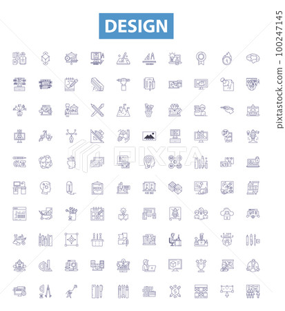 Design line icons, signs set. Design, creativity, aesthetic, concept, art, visuals, drafting, develop, scheme outline vector illustrations. Design line icons, signs set. Design, creativity, aesthetic, concept, art, visuals, drafting, develop, scheme outline vector illustrations. 100247145