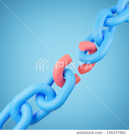 Broken chain with red link, 3D Rendering. Broken chain with red link, 3D Rendering. 100247962
