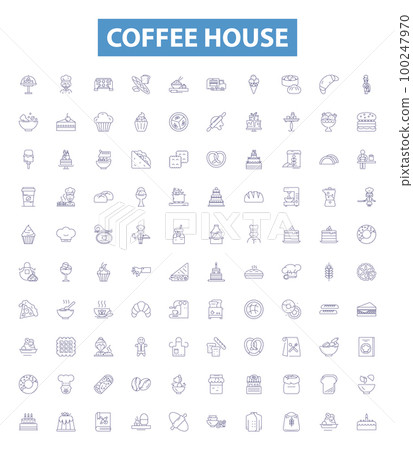 Coffee house line icons, signs set. Cafe, Coffee, Shop, Latte, Espresso, Drink, Tea, Mocha, Roast outline vector illustrations. Coffee house line icons, signs set. Cafe, Coffee, Shop, Latte, Espresso, Drink, Tea, Mocha, Roast outline vector illustrations. 100247970