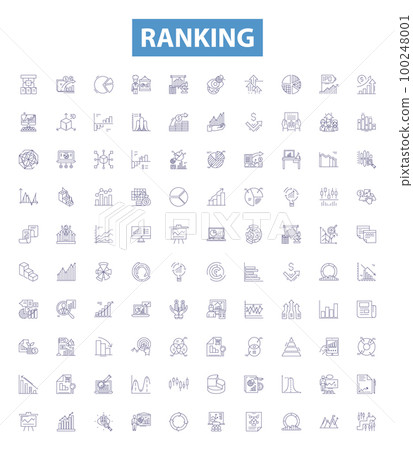 Ranking line icons, signs set. Ranking, Rank, Place, Position, Order, Score, Classify, Grade, List outline vector illustrations. 100248001