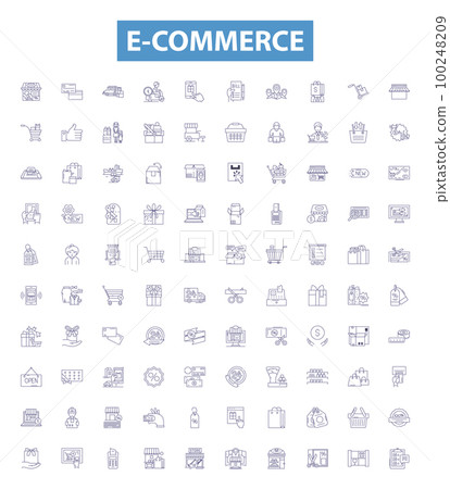 E-commerce line icons, signs set. Online, Shopping, Marketplace, Retail, Transaction, Digital, Products, Services, Store outline vector illustrations. E-commerce line icons, signs set. Online, Shopping, Marketplace, Retail, Transaction, Digital, Products, Services, Store outline vector illustrations. 100248209