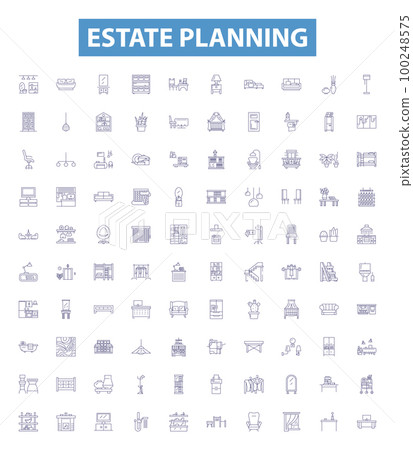 Estate planning line icons, signs set. Wills, Trusts, Taxation, Probate, Heirs, Inheritance, Estate, Guardianship, Beneficiary outline vector illustrations. Estate planning line icons, signs set. Wills, Trusts, Taxation, Probate, Heirs, Inheritance, Estate, Guardianship, Beneficiary outline vector illustrations. 100248575