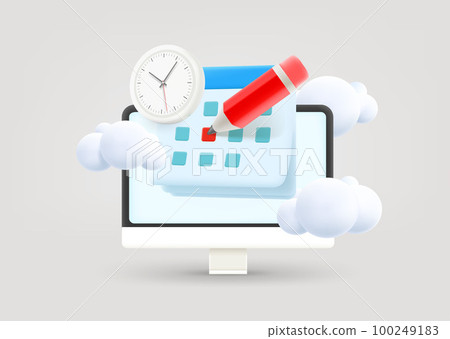 Shedule concept with calendar and computer app. 3d vector illustration 100249183