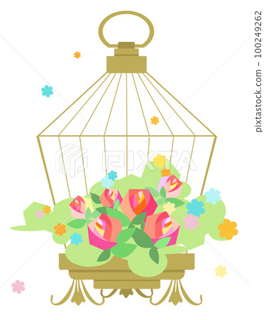 Birdcage flower art with blooming roses Birdcage flower art with blooming roses 100249262