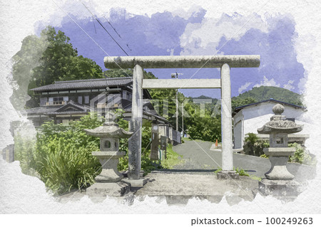 Watercolor style Amanohashidate Manai Shrine torii gate Miyazu City, Kyoto Prefecture Watercolor style Amanohashidate Manai Shrine torii gate Miyazu City, Kyoto Prefecture 100249263