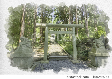 水彩風格天橋立萬井神社鳥居門京都府宮津市 100249264