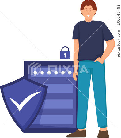 Digital data protection illustration with cyber security cartoon character. Cloud computing network safety concept 100249482