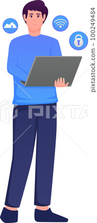 Digital data protection illustration with cyber security cartoon character. Cloud computing network safety concept Digital data protection illustration with cyber security cartoon character. Cloud computing network safety concept 100249484