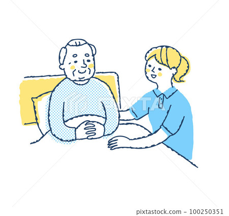 在床上放鬆的老人和護理人員 在床上放鬆的老人和護理人員 100250351