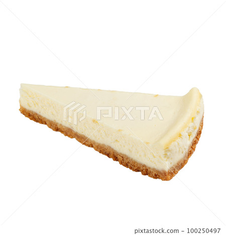 A piece of cheesecake isolated on white background A piece of cheesecake isolated on white background 100250497