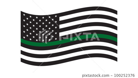 Military us flag.Black and white US Flag with green line. 100252376