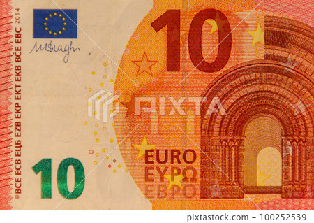 Macro shot of ten euro banknote Macro shot of ten euro banknote 100252539