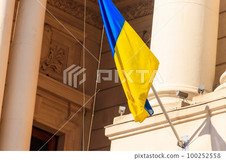 Waving blue and yellow flag of Ukraine Waving blue and yellow flag of Ukraine 100252558