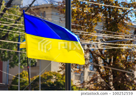 Waving blue and yellow flag of Ukraine Waving blue and yellow flag of Ukraine 100252559