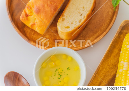 Corn soup morning bird's eye view breakfast image 100254778
