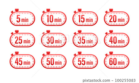 Timer, stopwatch icons set 10 20 30 40 50 60 minutes. Cooking time. 100255083