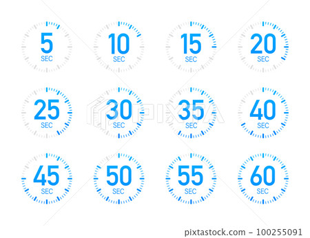 Timer, stopwatch icons set 10 20 30 40 50 60 seconds. Cooking time. Timer, stopwatch icons set 10 20 30 40 50 60 seconds. Cooking time. 100255091