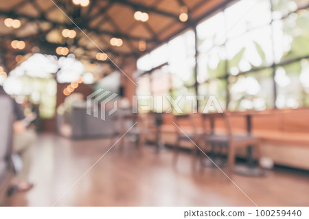 Cafe coffee shop interior abstract blur defocused with bokeh light background 100259440