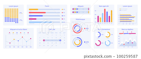Diagram charts dashboard. Financial analysis, website ui interface, modern diagram templates vector illustration set. Dashboard infographic elements 100259587