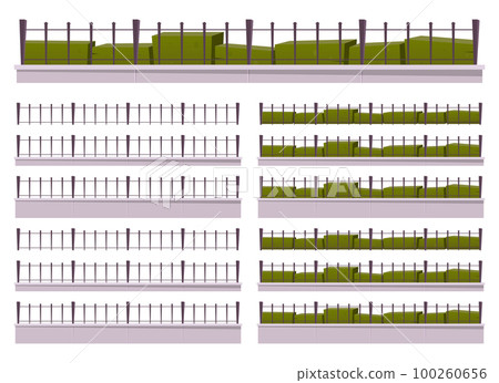 Cartoon metal fence collection vector illustration isolated on white Cartoon metal fence collection vector illustration isolated on white 100260656